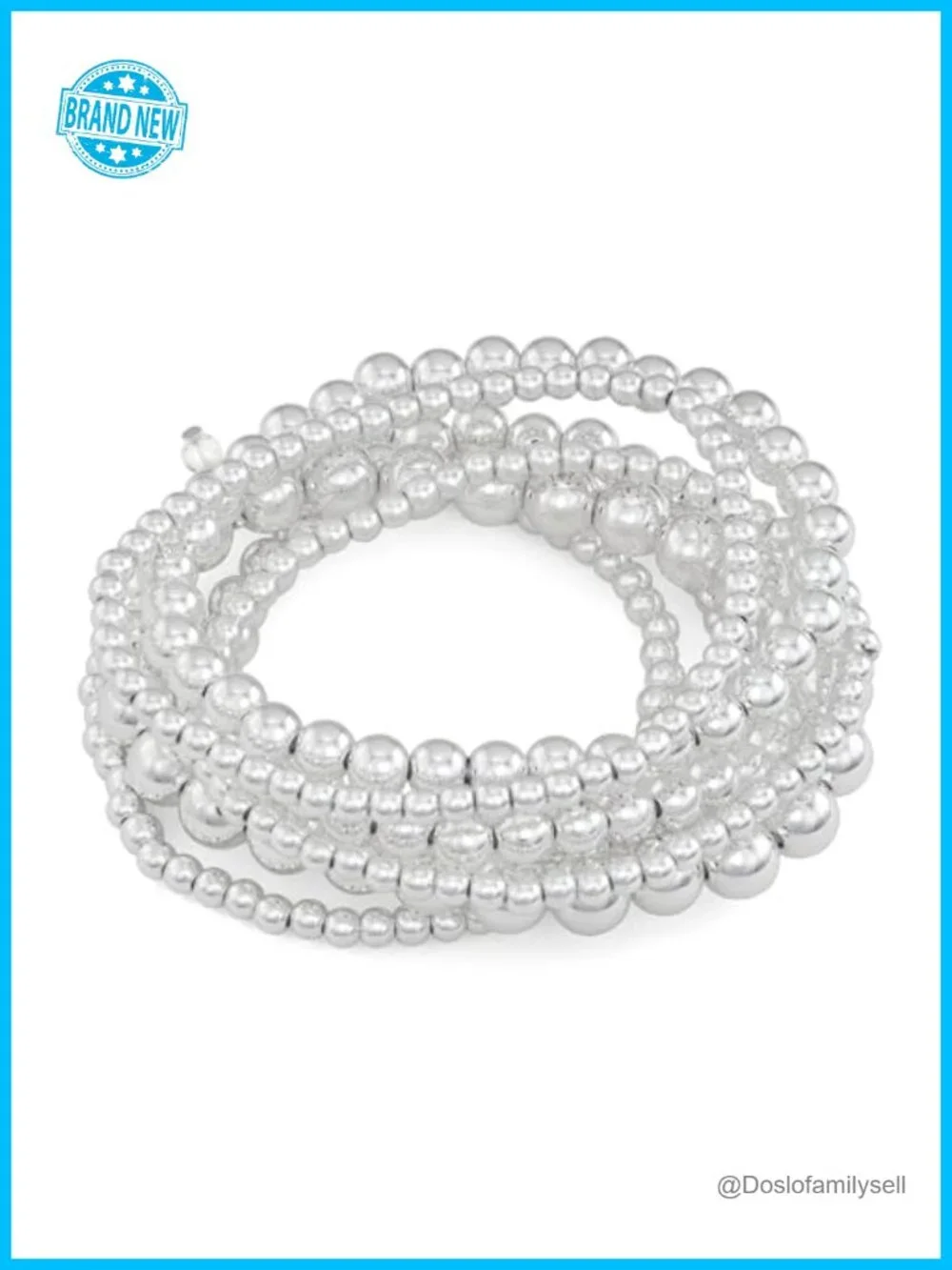 7 Row Silver Tone Stretch Beaded Bracelet Stackable Multi-Bead
